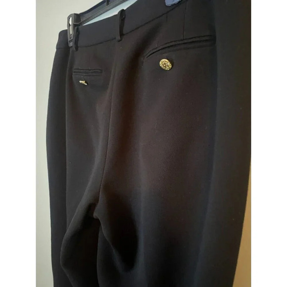 Anne Klein Womens Straight Leg Black Dress Pants Sz 8 Gold Lion Buttons Trousers - Picture 11 of 16